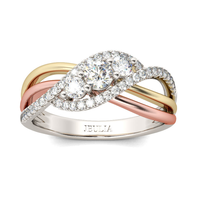 Tri-color Round Cut Three Stone Ring