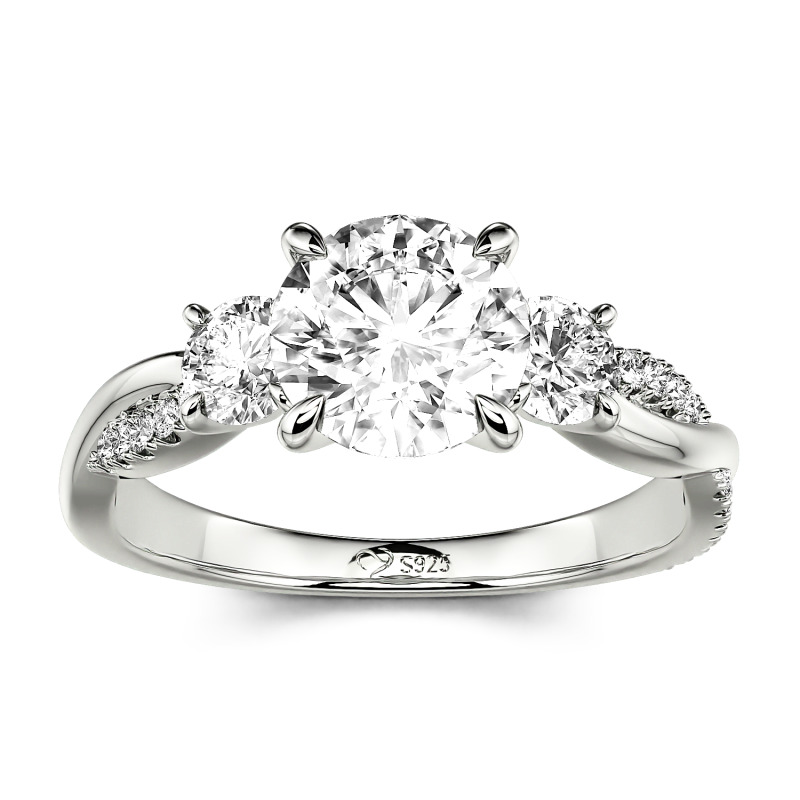 Twist Round Cut Three Stone Engagement Ring
