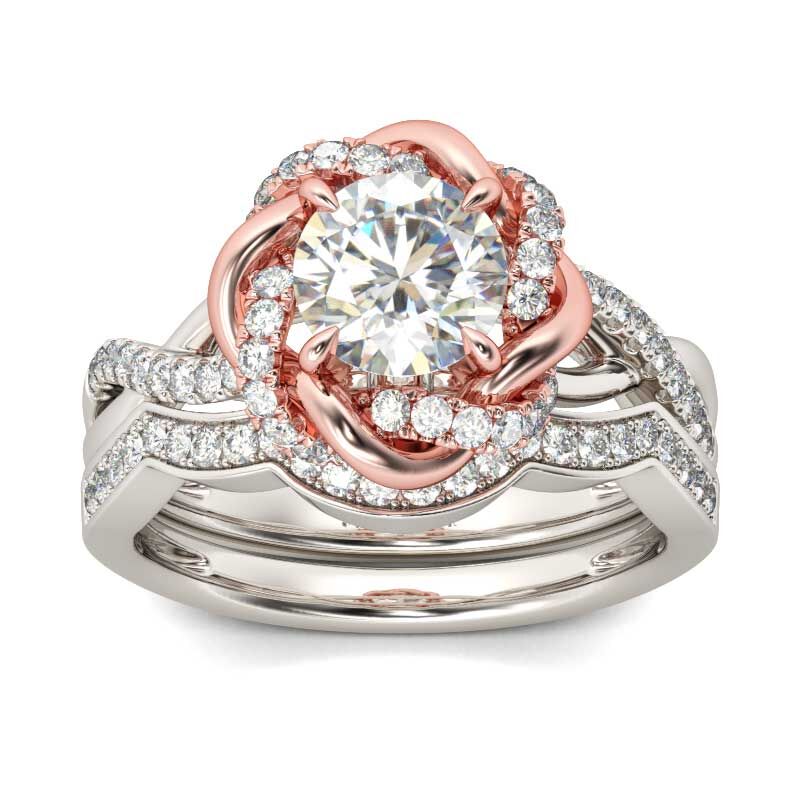 Twist Round Cut Two Tone Flower Ring Set