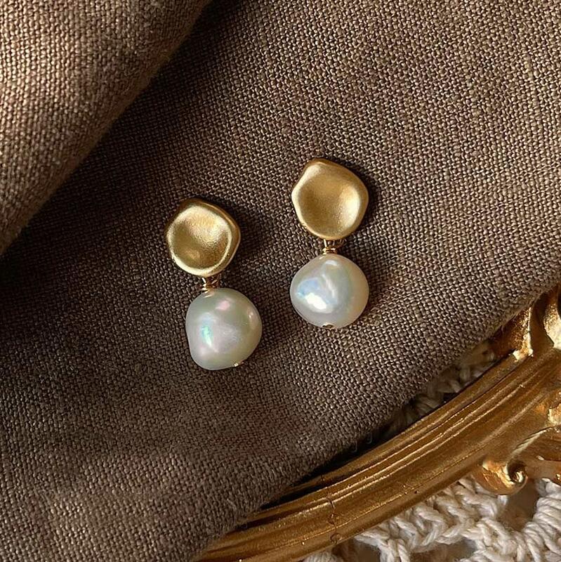 Baroque Pearl Gold Drop Earrings