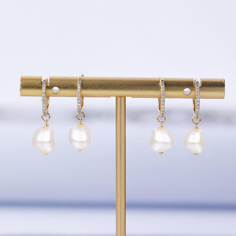 Baroque Pearl Gold Huggie Earrings