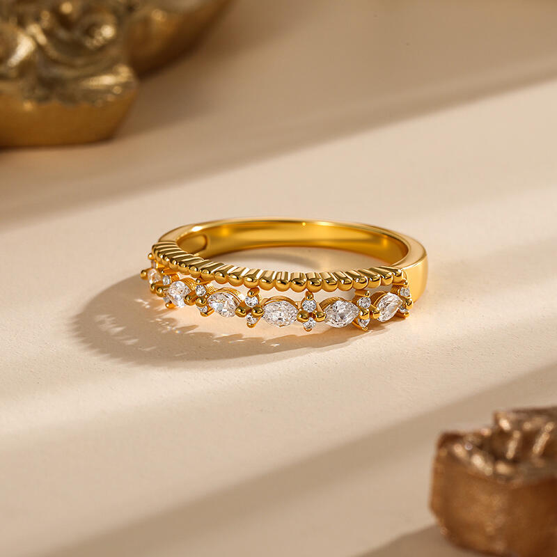 Double Row Marquise Stone Gold Ring