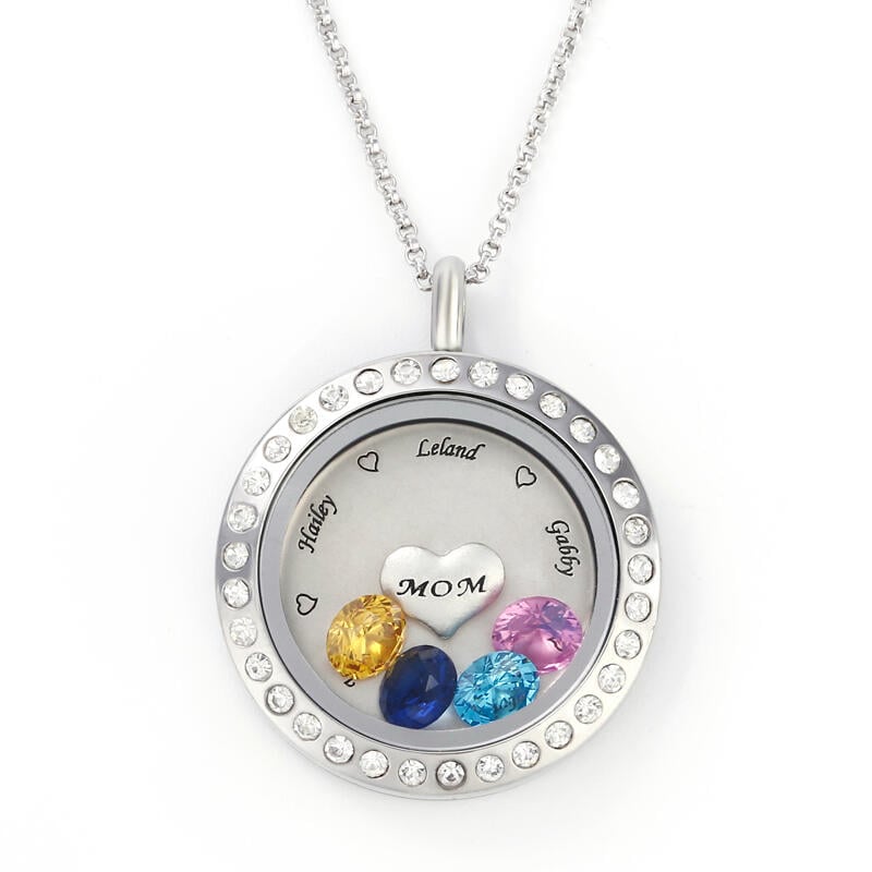 Engraved Locket Birthstone Necklace for Mom