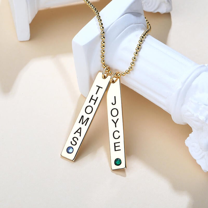 Engraved Vertical Bar Necklace with Birtstone