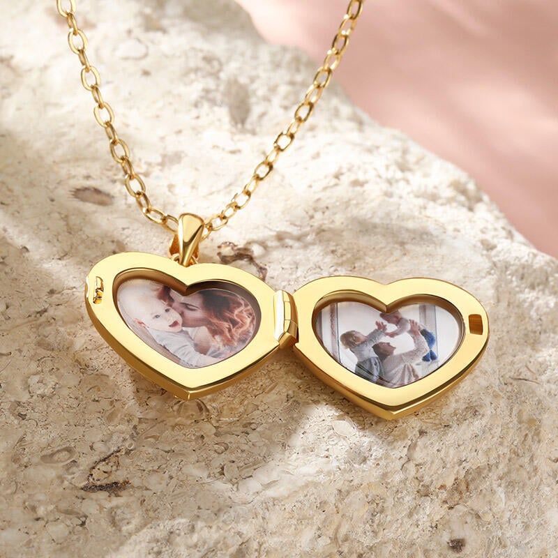 Gold Heart Photo Locket Necklace with Birthstone