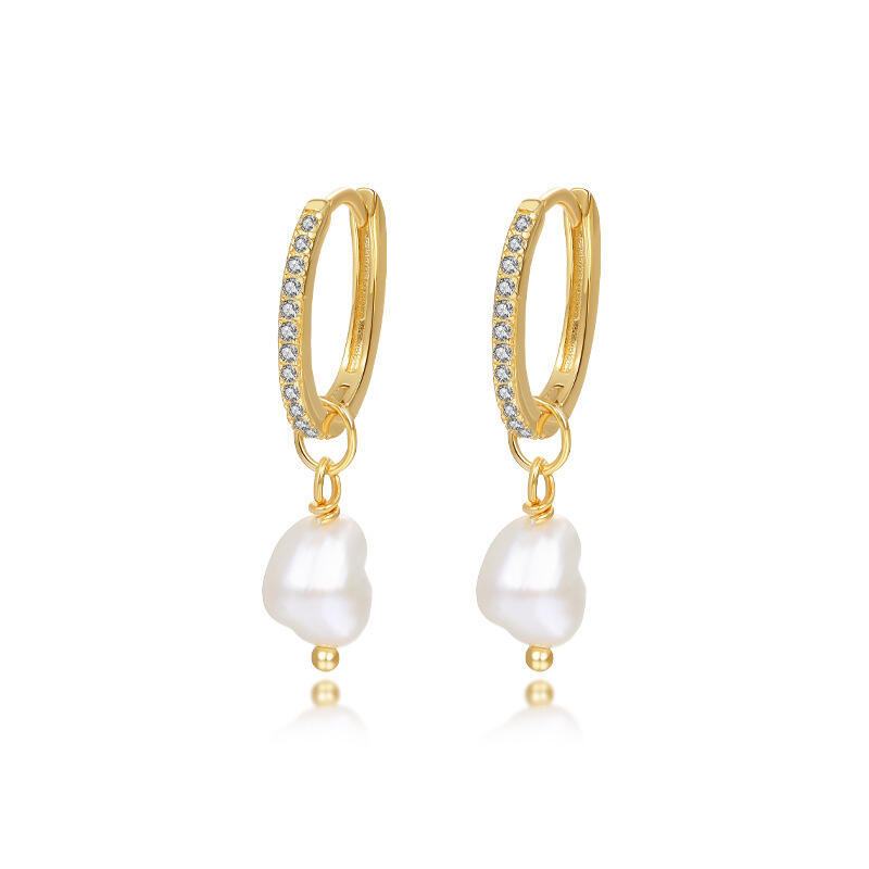 Jeulia Baroque Pearl Gold Huggie Earrings