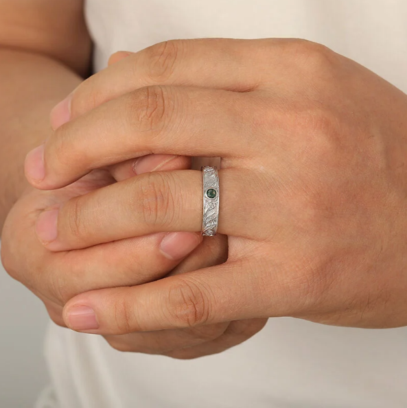 Leaf Moss Agate Wedding Ring for Men