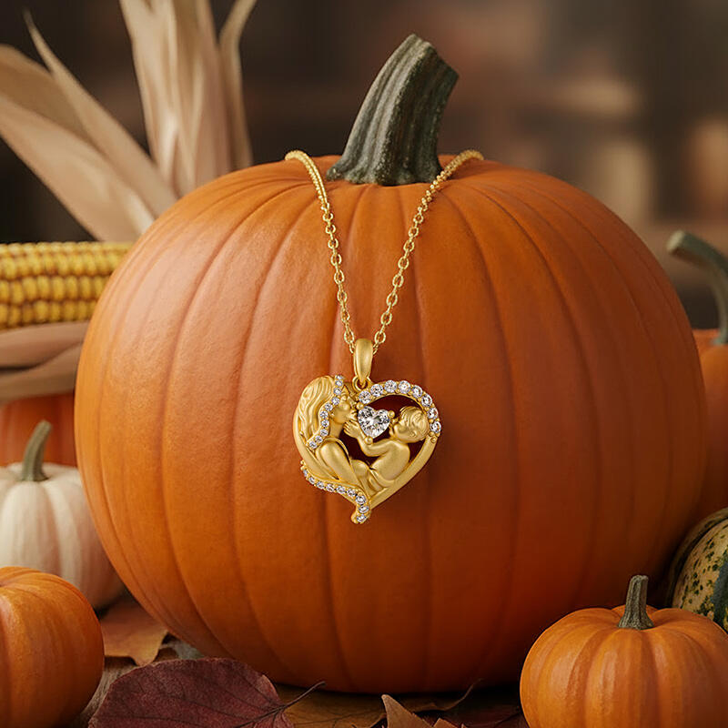 Mother Child Necklace with Heart Birthstone