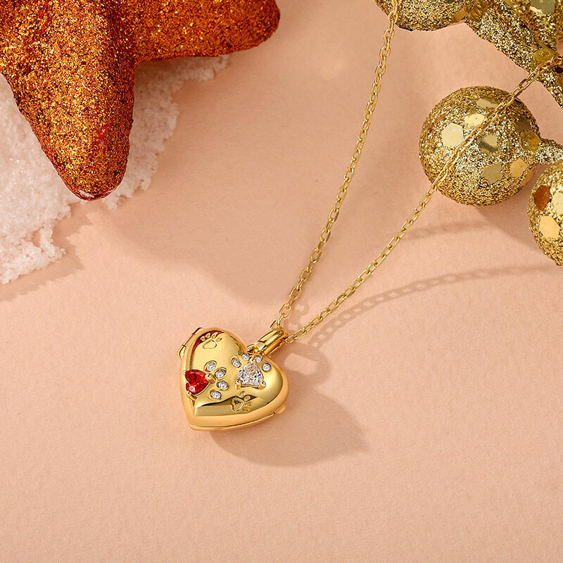 Paw Print Custom Birthstone Heart Photo Locket Necklace