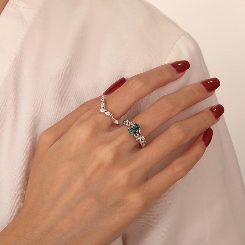 Pear Cut Moss Agate Rings