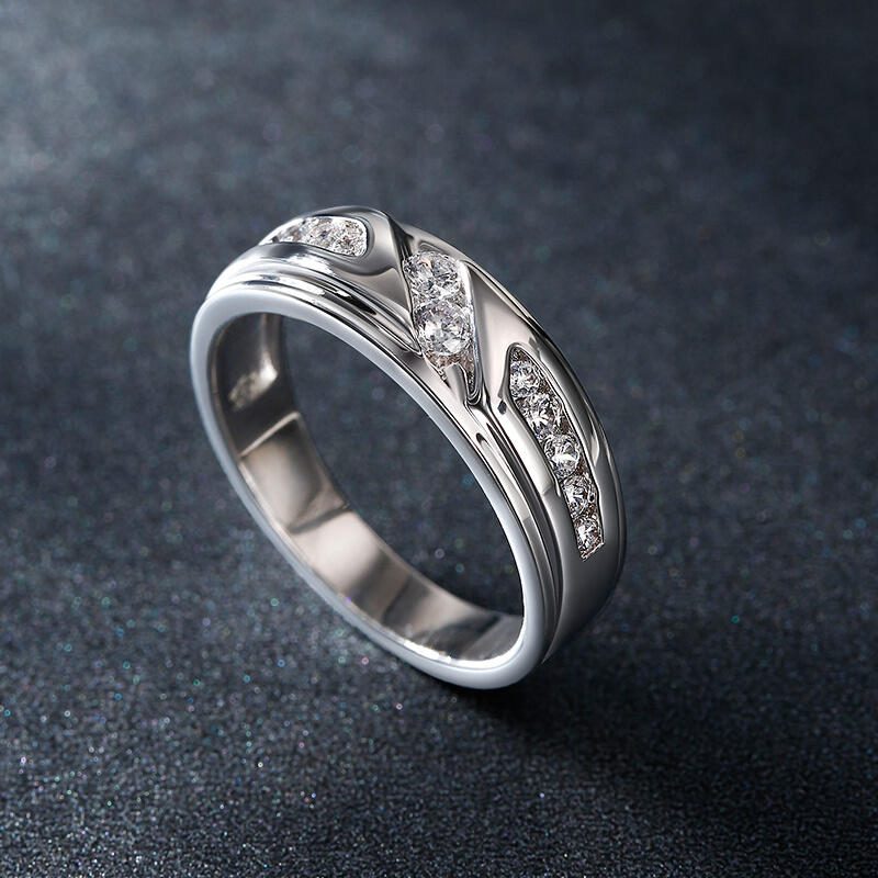 Platinum Round Cut Wedding Band for Men