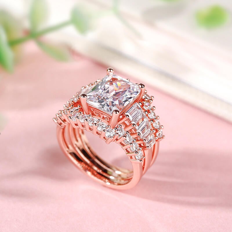Radiant Cut Engagement Ring Set