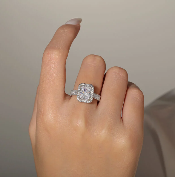 Radiant Cut Halo Moissanite Engagement Ring