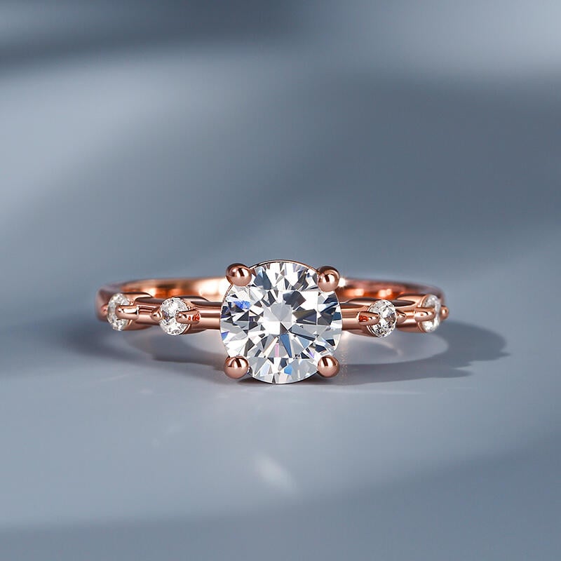 Rose Gold Round Cut Engagement Ring with Side Stones