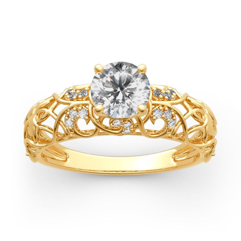 Round Cut Vines Design Yellow Gold Ring