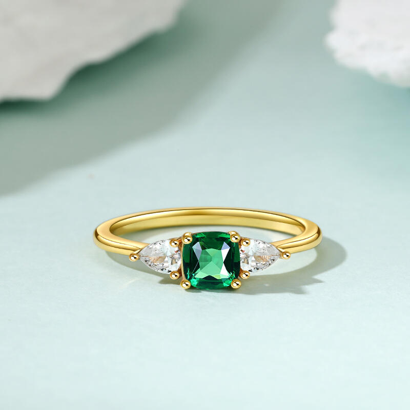 Three Stone Cushion Cut Engagement Ring