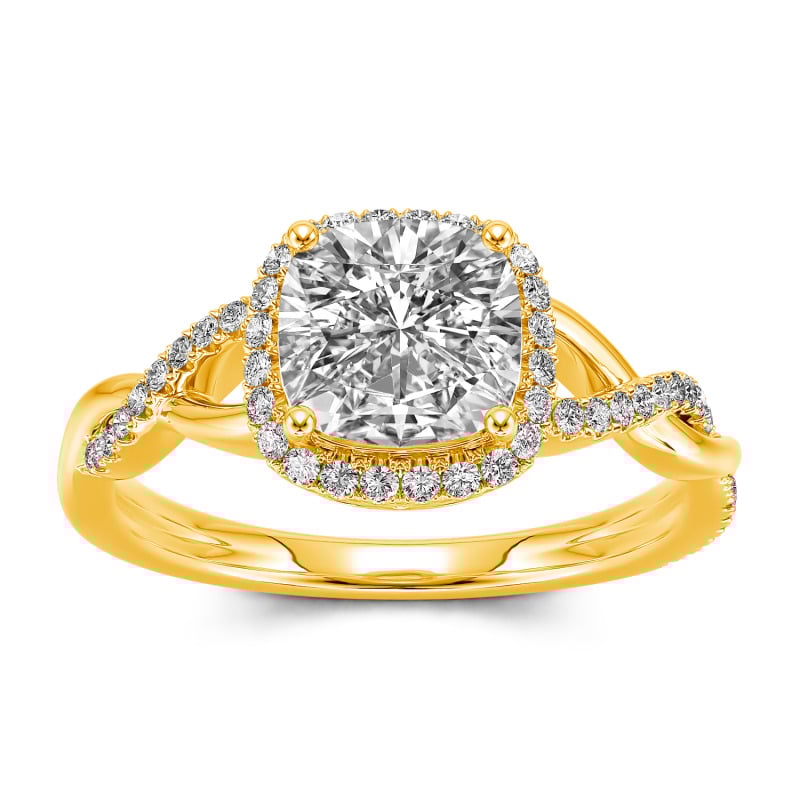 Twist Cushion Cut Halo Engagement Ring
