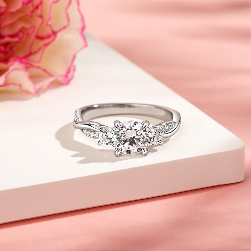 Twisted Lab Grown Diamond Three Stone Engagement Ring