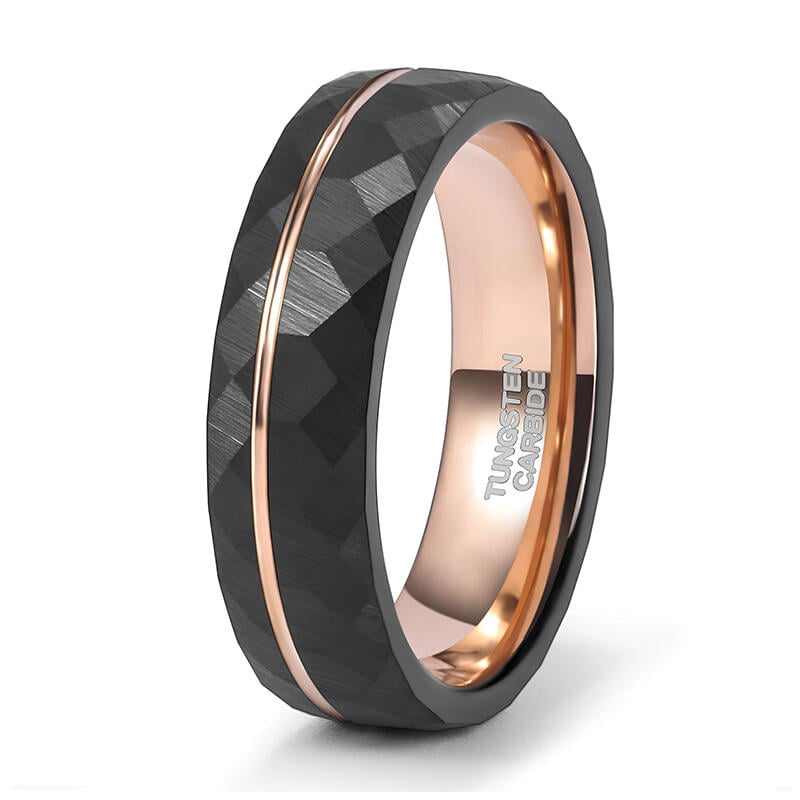 Two Tone Hammered Tungsten Steel Ring for Men