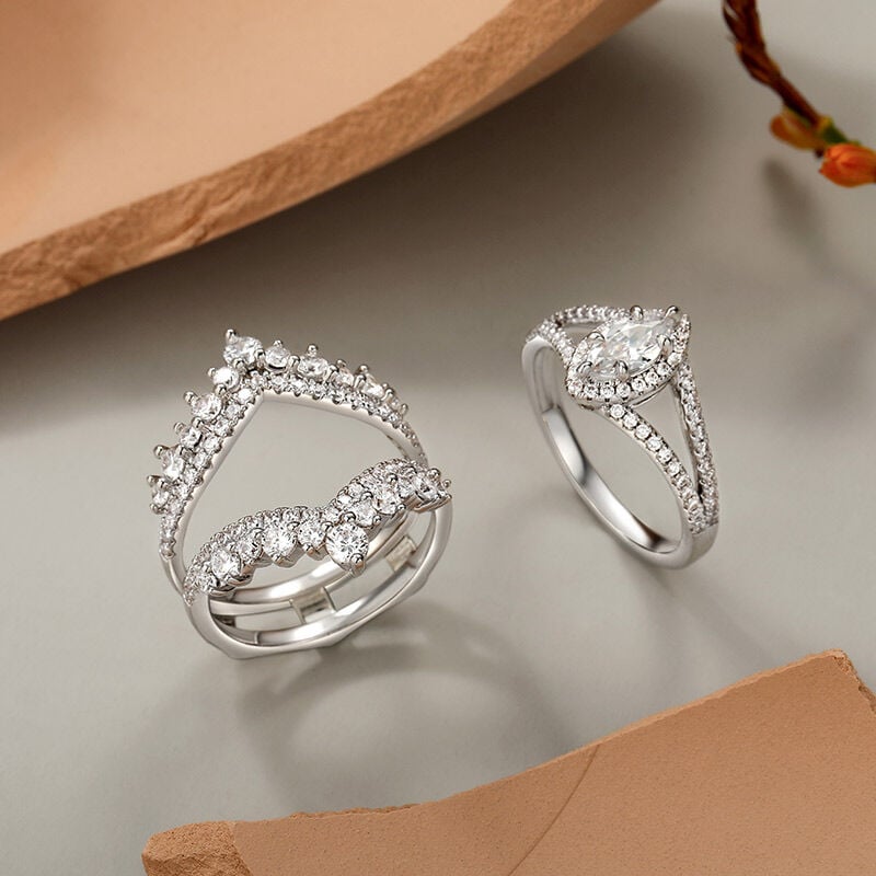 Vintage Halo Marquise Wedding Ring Set