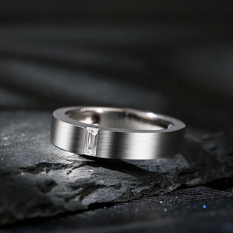 White Gold Emerald Cut Wedding Band for Men