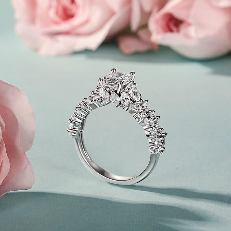 Cluster Hiddden Halo Oval Cut Engagement Ring