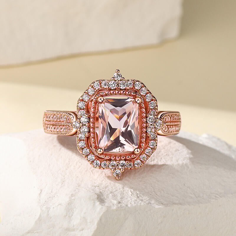 Cushion Cut Synthetic Morganite Engagement Ring