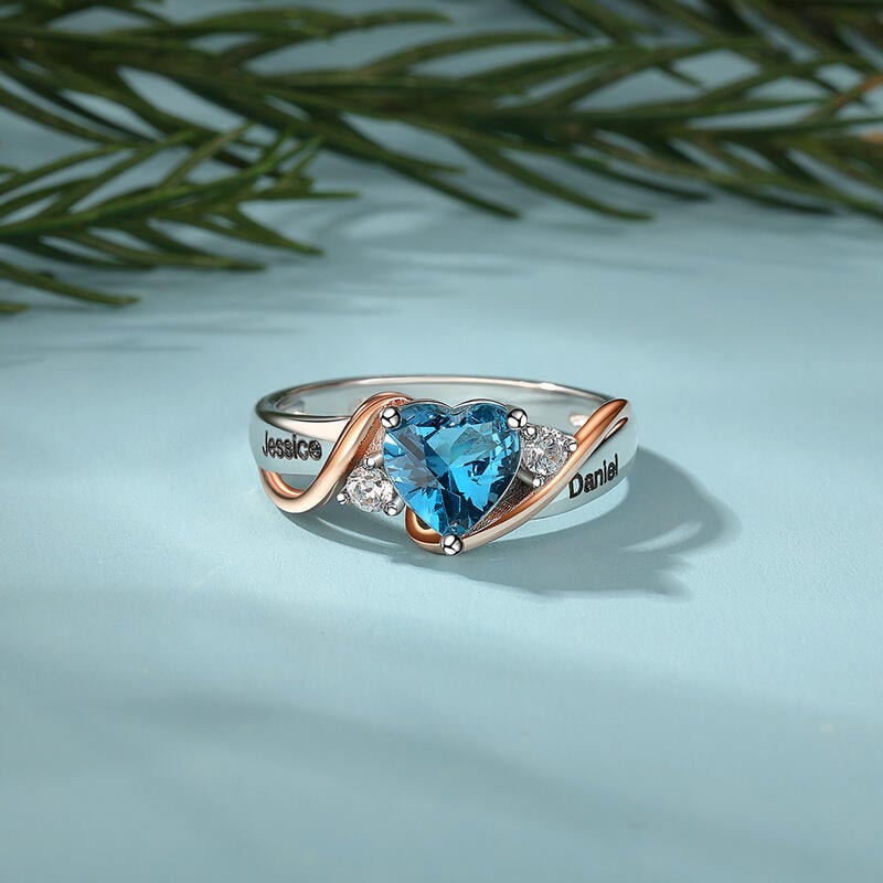 Custom Heart Promise Ring with Birthstone and Engraved
