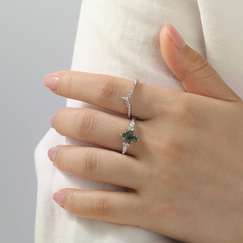 Engagement Ring Set Moss Agate 