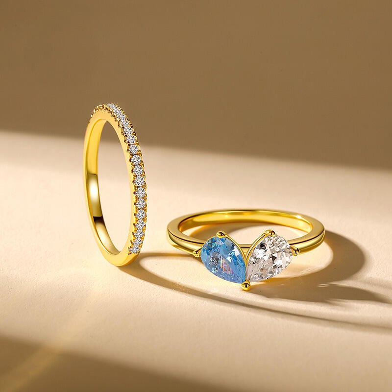 Gold Two Stone Heart Ring Set