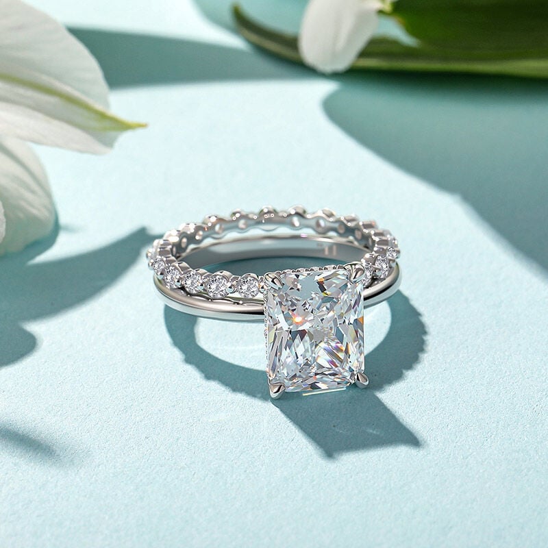 Hidden Halo Princess Cut Engagement Ring Set