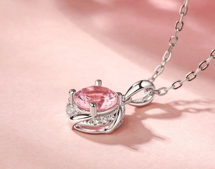 Morganite Necklace Four Prongs