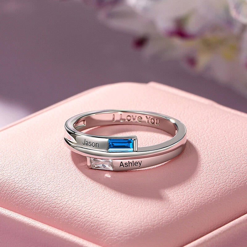 Name Engraved Two Birthstone Ring