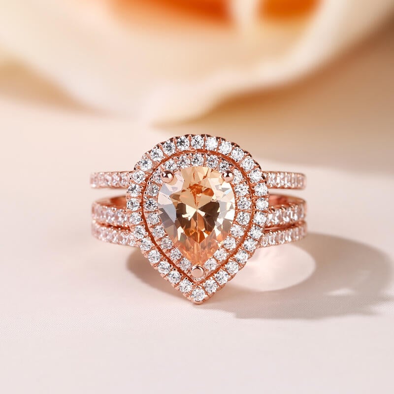 Pear Cut Double Halo Engagement Ring Set