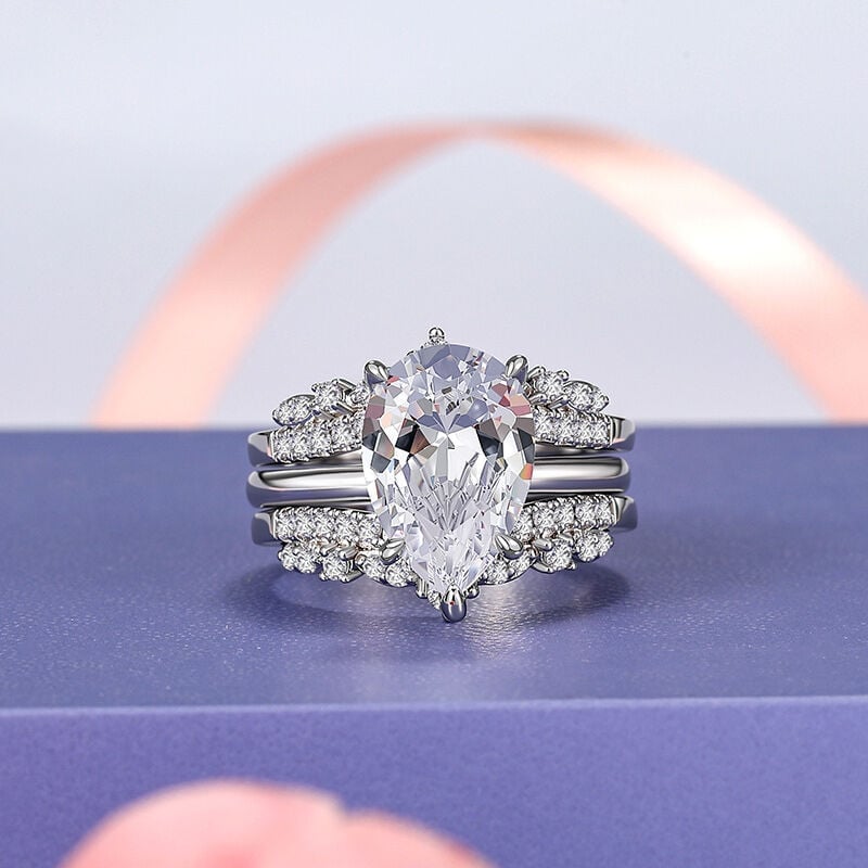 Pear Cut Enhancer Engagement Ring Set