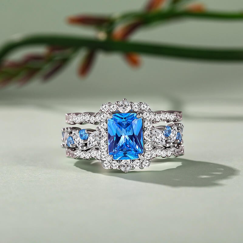 Radiant Cut Halo Bridal Set