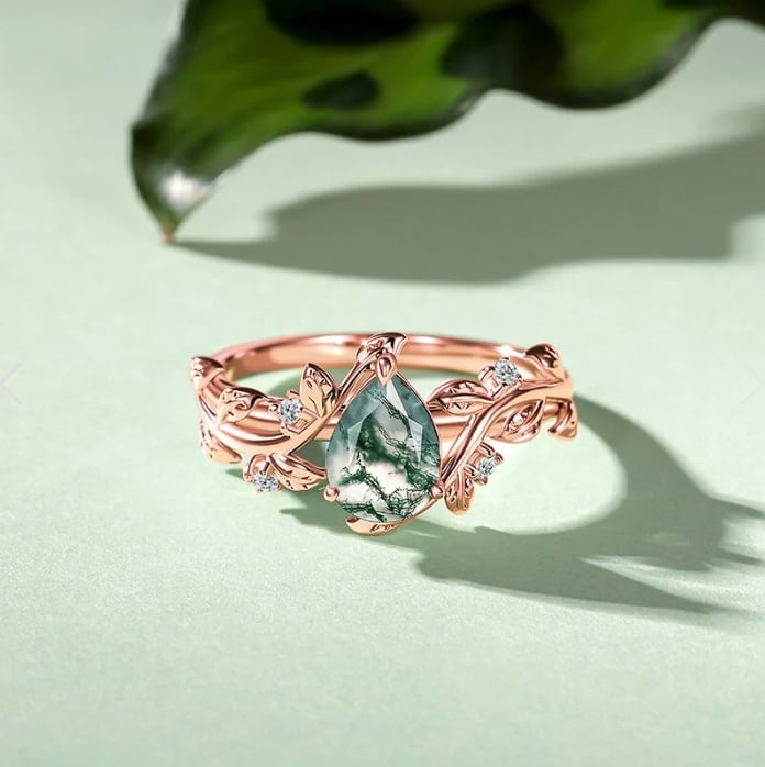 Rose Gold Moss Agate Ring