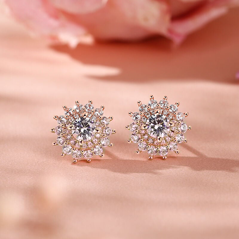 Round Cut Double Halo Moissanite Stud Earrings