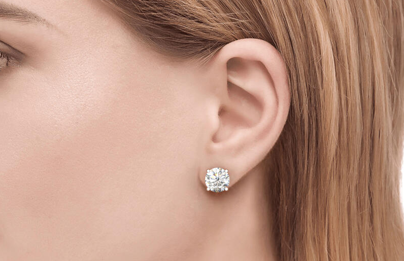 Round Cut Moissanite Solitaire Stud Earrings