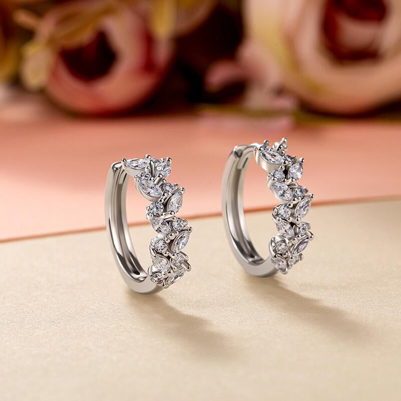 Round and Marquise Cut Moissanite Huggie Earrings