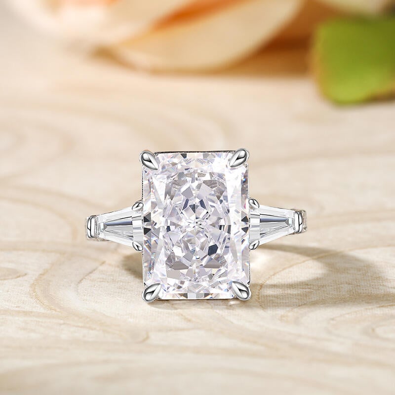 Three Stone Emerald Cut Engagement Ring