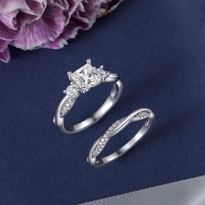 Three Stone Princess Cut Bridal Set