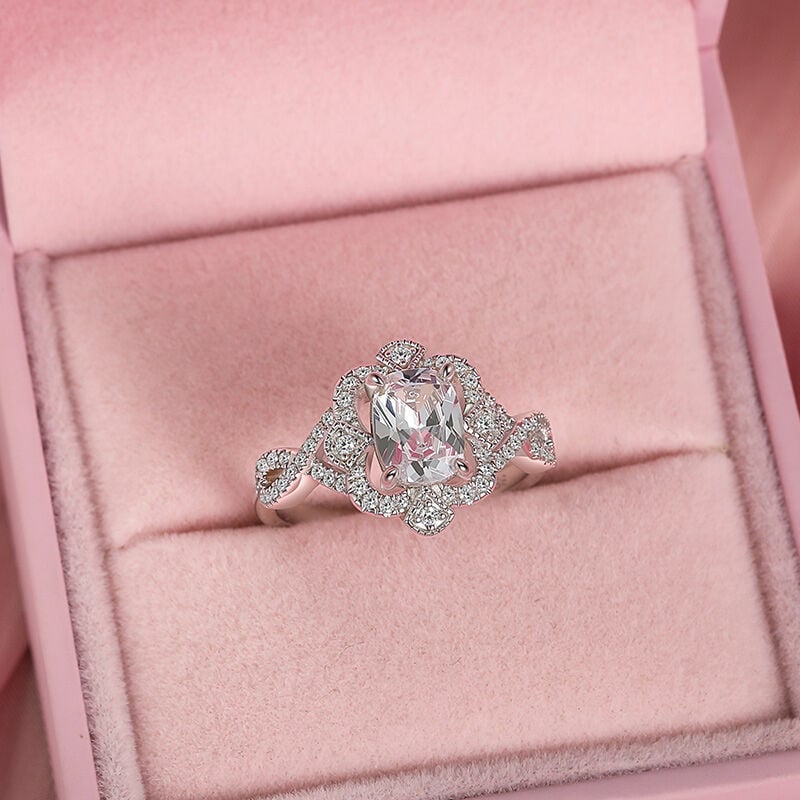 Twist Symmetry Elongated Cushion Engagement Ring