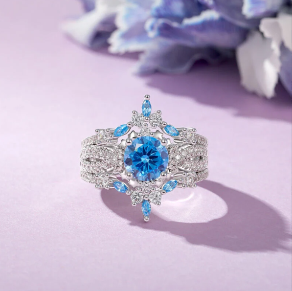 Twisted Aquamarine Engagement Ring Set