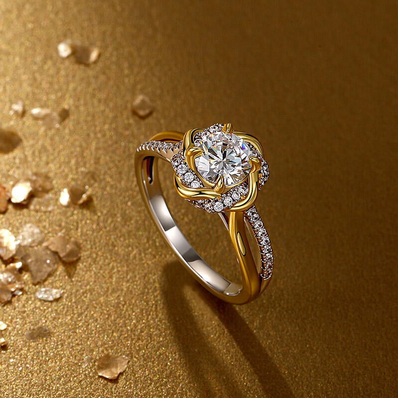 Two Tone Love Knot Round Cut Engagement Ring