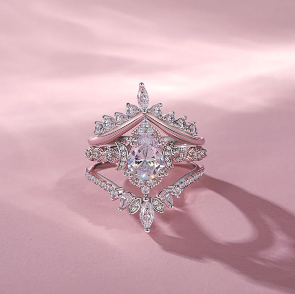 Vintage Pear Shaped Engagement Ring Set