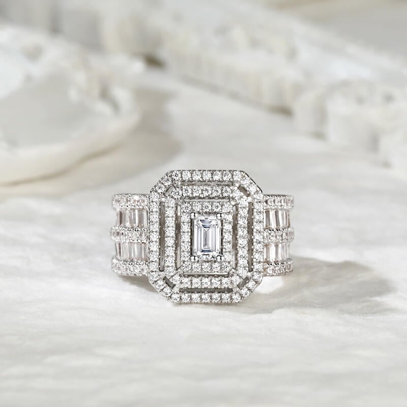 Vintage Radiant Multilevel Halo Engagement Ring