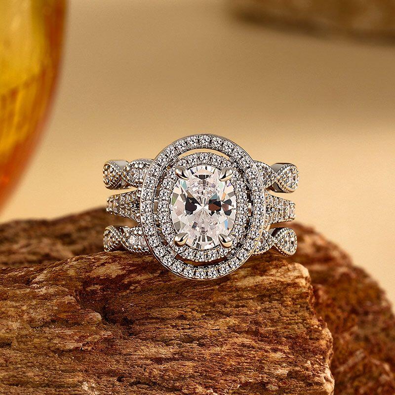 Vintage Twisted Oval Double Halo Bridal Set