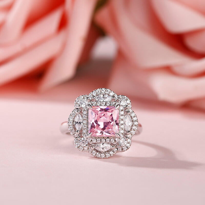 Floral Radiant Cut Engagement Ring