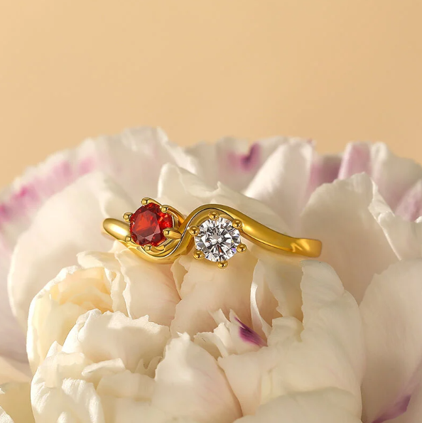 Round Cut Two Stone Engagement Ring